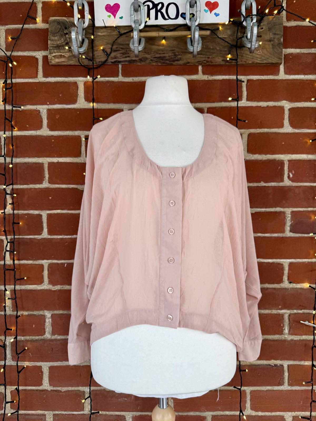 Crafted Blush Pink Button Front Top  Oversized UK 8 Oversized