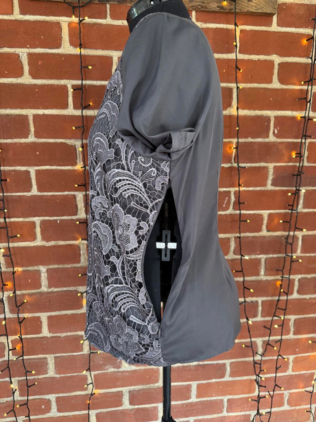 Marks & Spencer Grey Lace Panel Top says UK 18 Best fits  UK 14–16 Circa 2010s