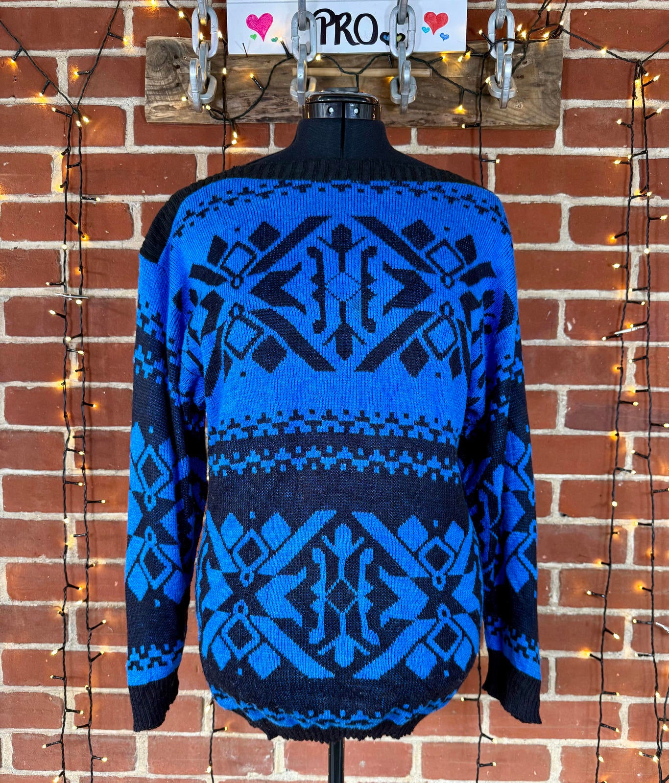 Vintage 80s\90s McGregor Nordic Knit Jumper Large UK 14-16 Blue Ski Sweater