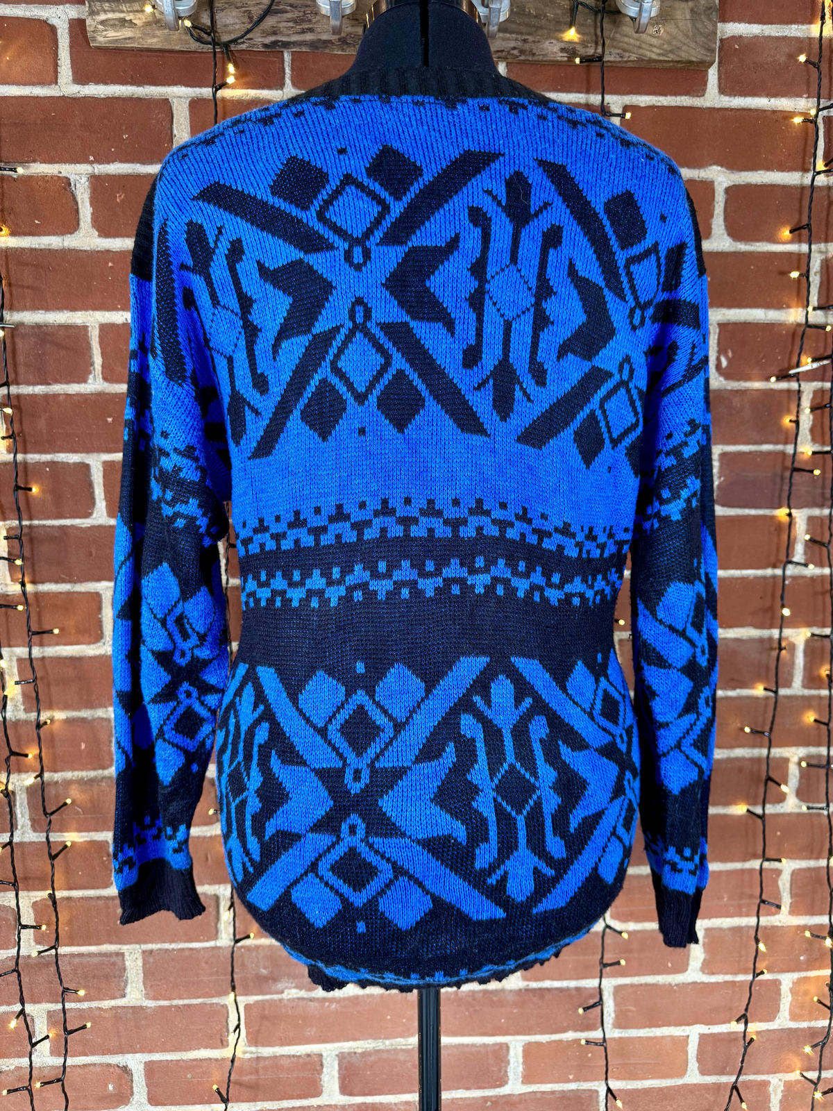 Vintage 80s\90s McGregor Nordic Knit Jumper Large UK 14-16 Blue Ski Sweater