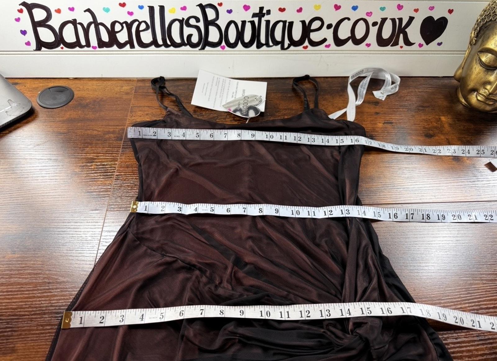 Goddiva Black Ruched Mesh Dress UK 14 US 10 Night Out Midi