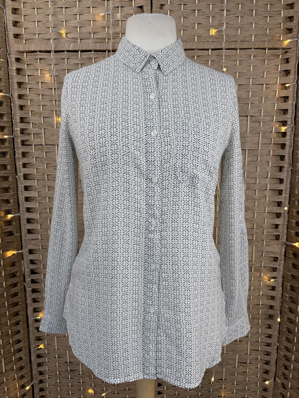 MAX JEANS Geometric Print Shirt UK 8-10 Y2K Minimalist Blouse
