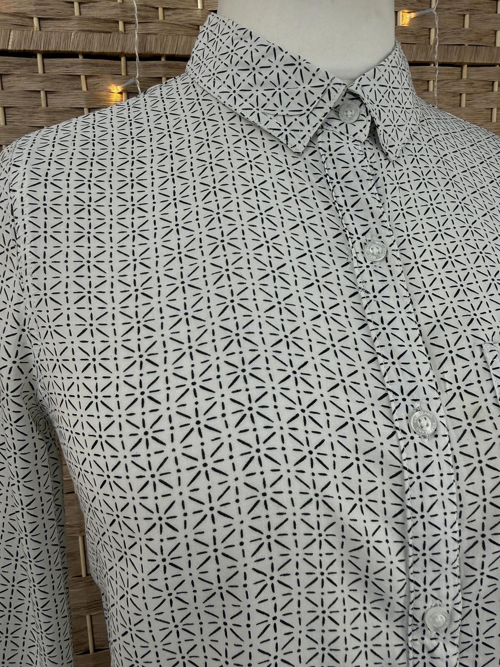 MAX JEANS Geometric Print Shirt UK 8-10 Y2K Minimalist Blouse