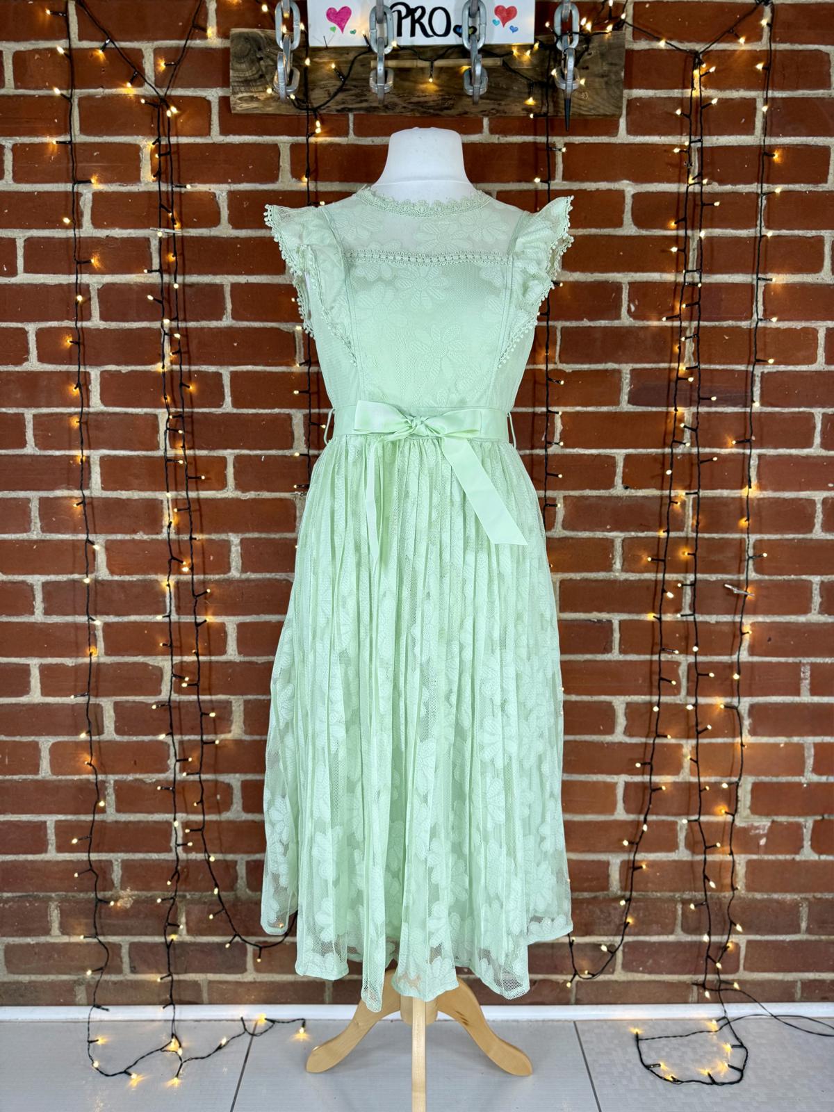 Mint Green Lace Midi Dress Vintage Style UK 12-14 Romantic Cottagecore sku120