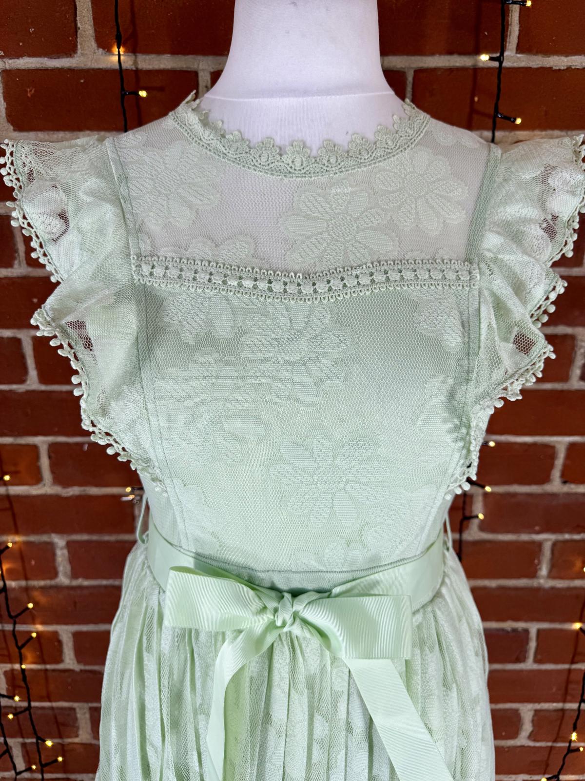 Mint Green Lace Midi Dress Vintage Style UK 12-14 Romantic Cottagecore sku120