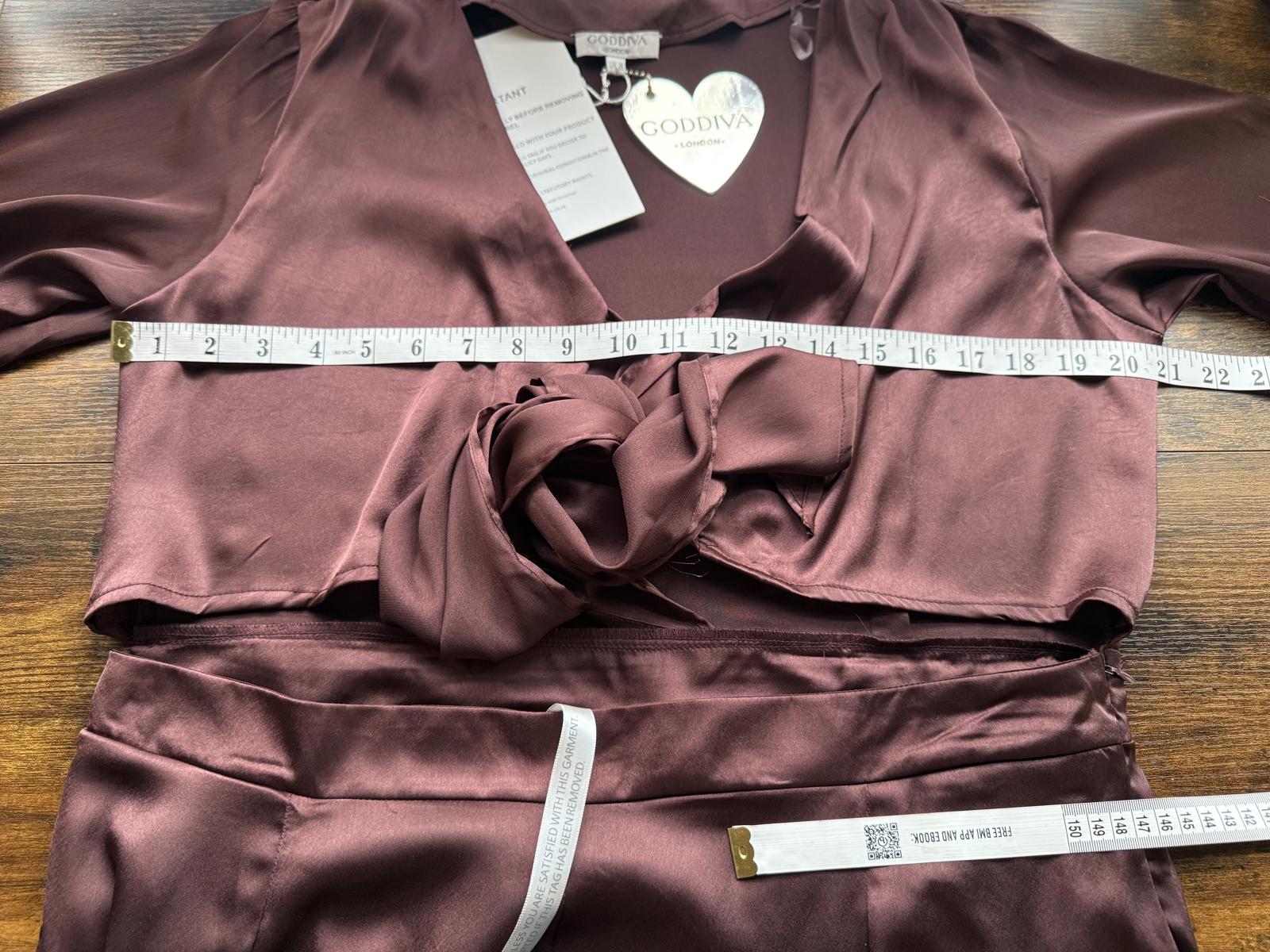 !Sale! Goddiva TR309 Brown Satin Cut Out Jumpsuit UK 16 BNWTsku200