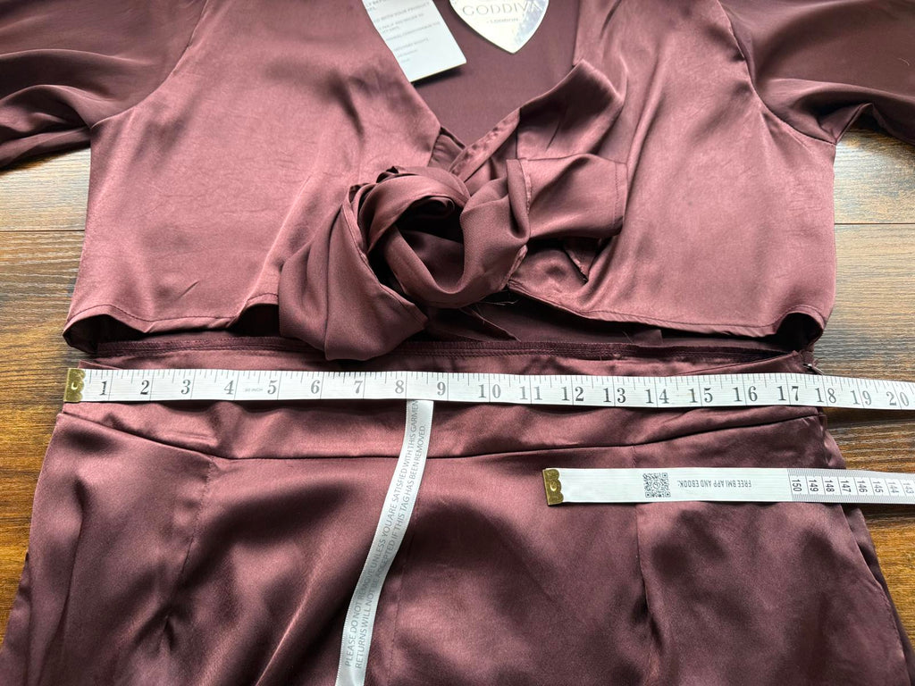 !Sale! Goddiva TR309 Brown Satin Cut Out Jumpsuit UK 16 BNWTsku200