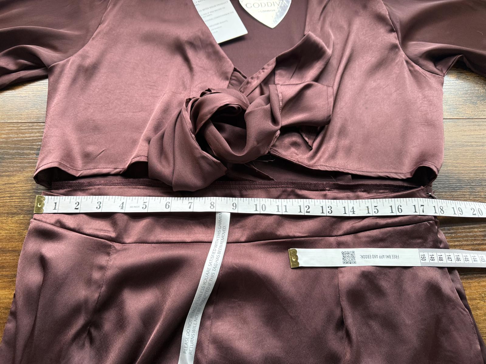 !Sale! Goddiva TR309 Brown Satin Cut Out Jumpsuit UK 16 BNWTsku200