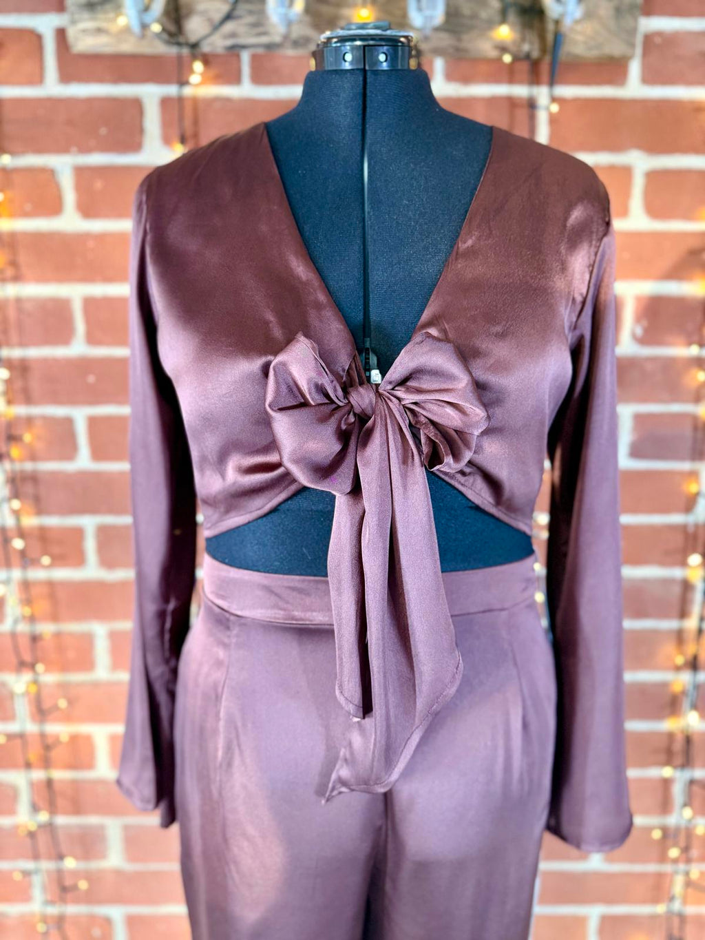 !Sale! Goddiva TR309 Brown Satin Cut Out Jumpsuit UK 16 BNWTsku200