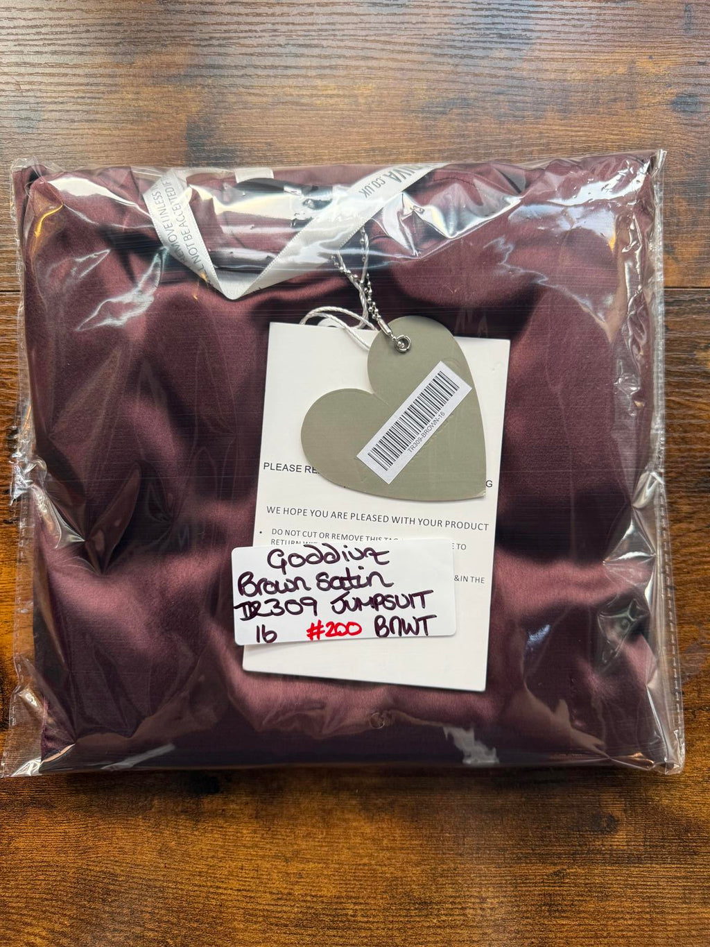 !Sale! Goddiva TR309 Brown Satin Cut Out Jumpsuit UK 16 BNWTsku200