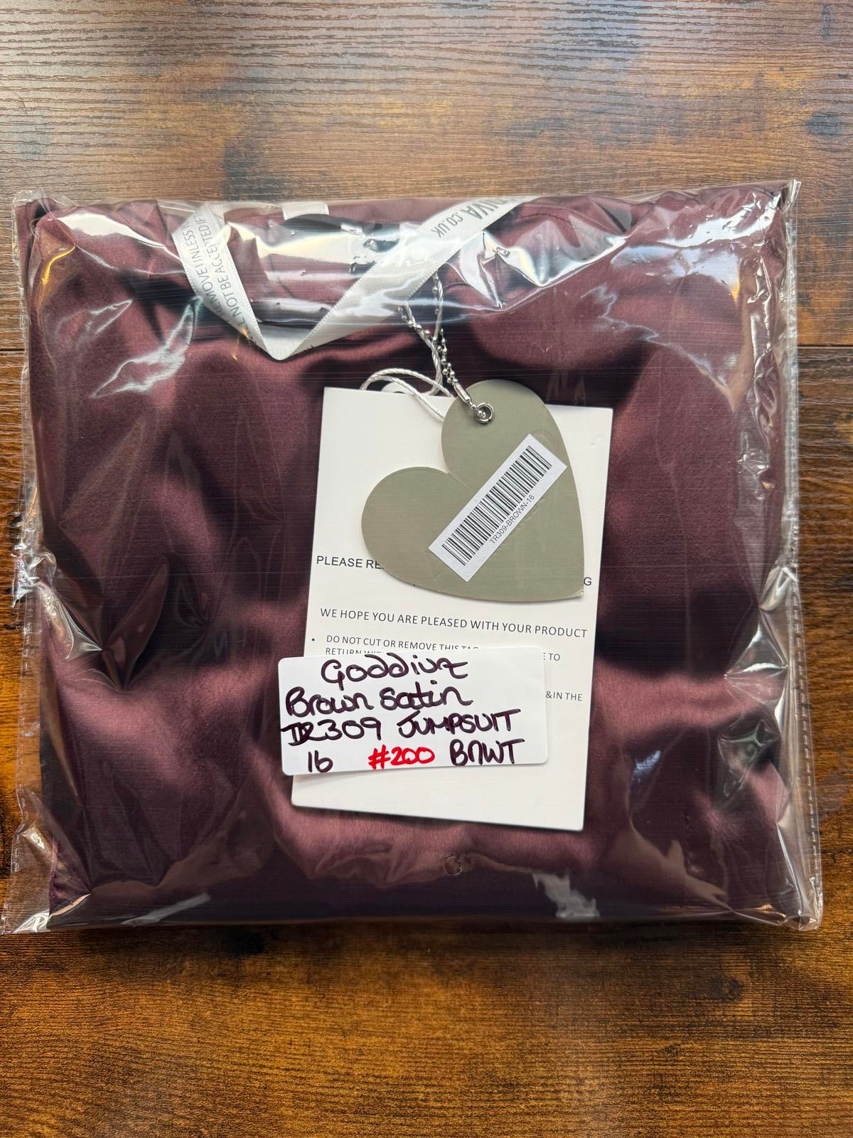 !Sale! Goddiva TR309 Brown Satin Cut Out Jumpsuit UK 16 BNWTsku200