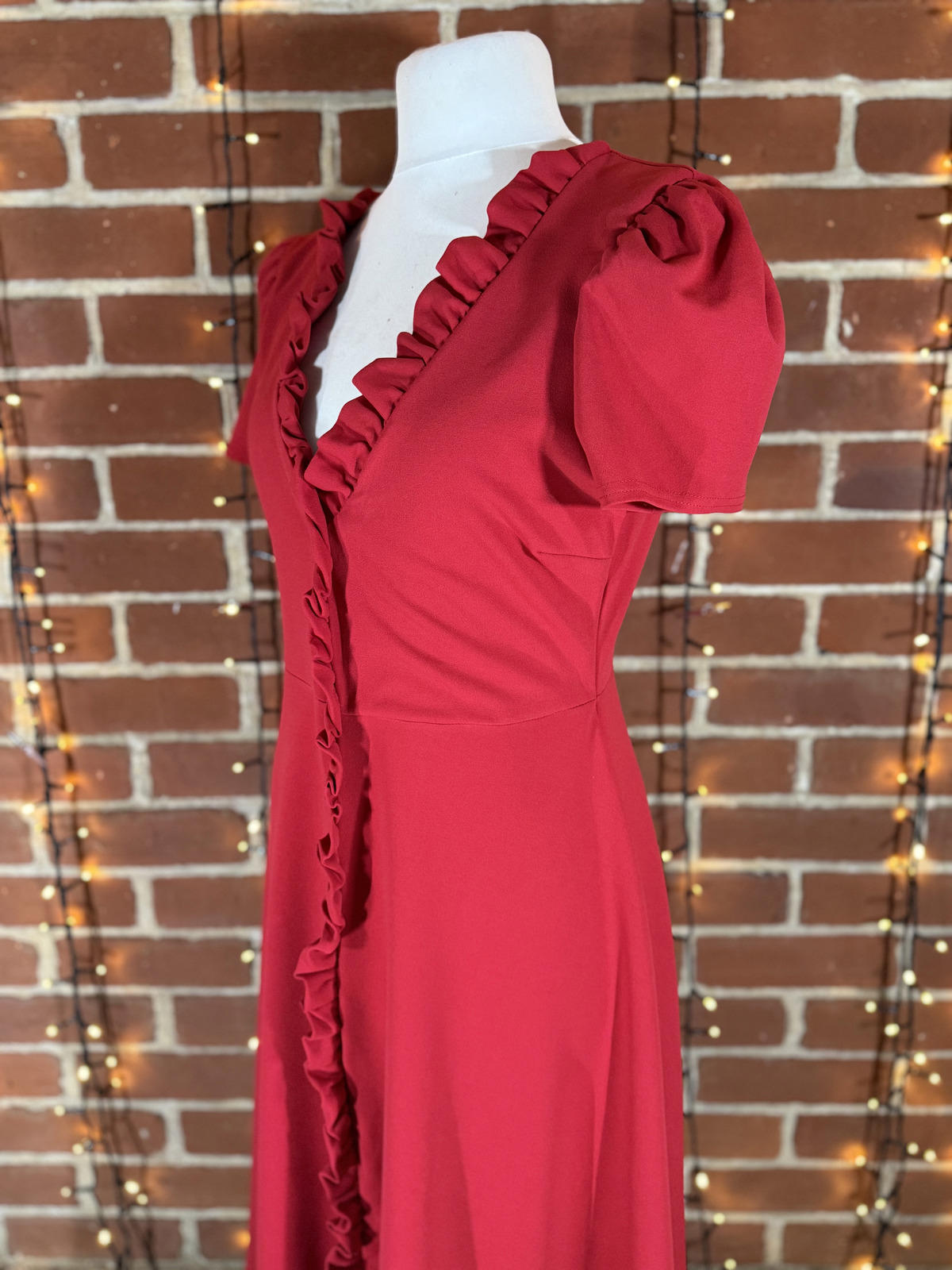 Goddiva Red Ruffle A-Line Midi Dress Size 14 DR3876 BNWT 218