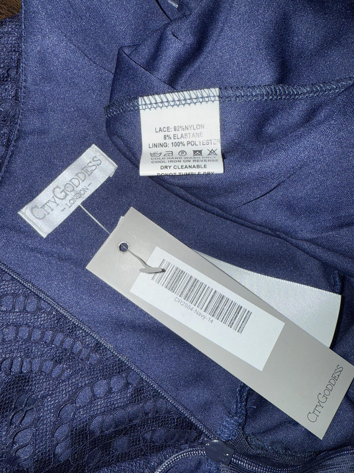 City Goddess Navy Lace Mini Dress UK 14 US 10 BNWT Open Back sku219