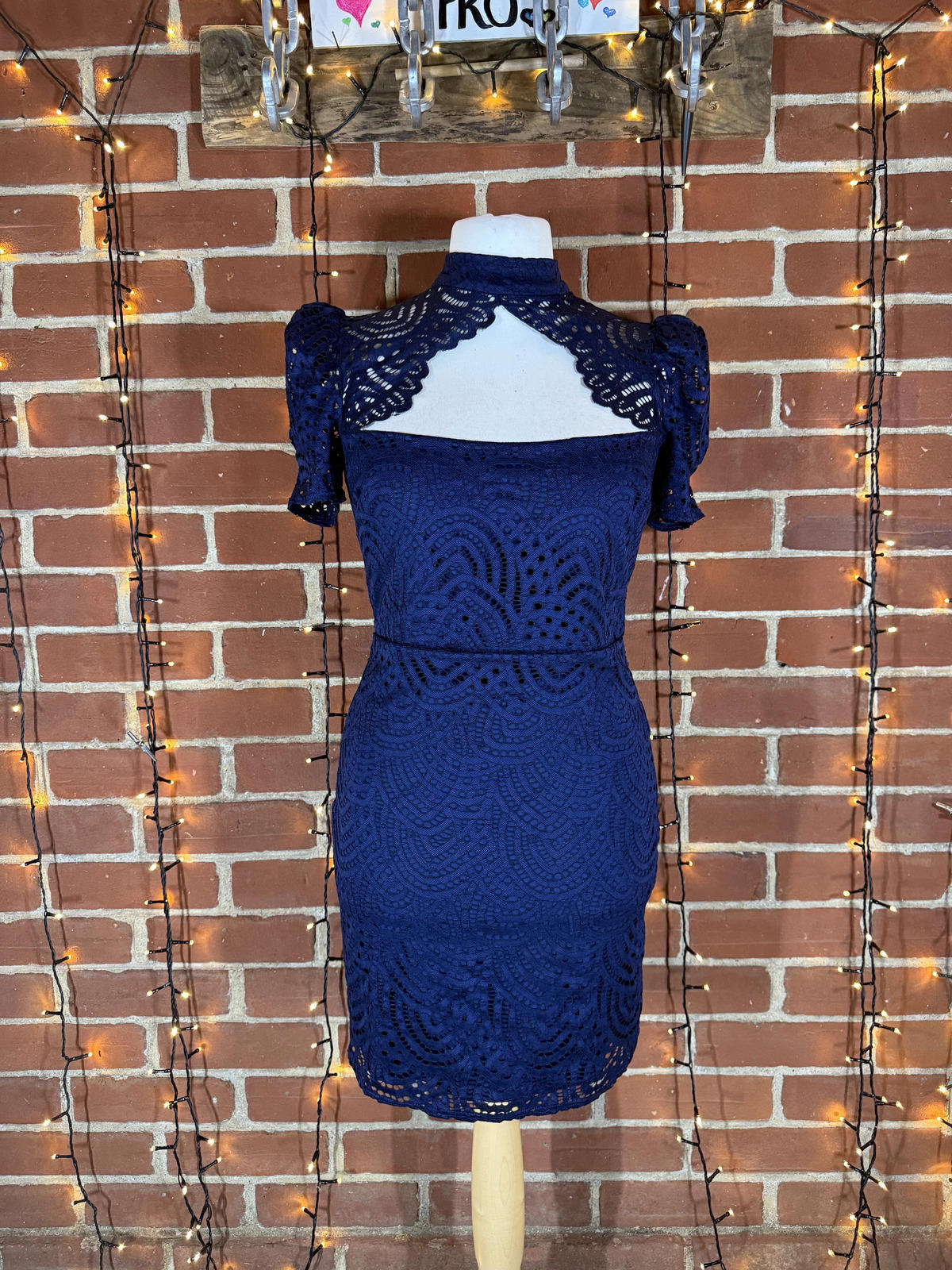 City Goddess Navy Lace Mini Dress UK 14 US 10 BNWT Open Back sku219