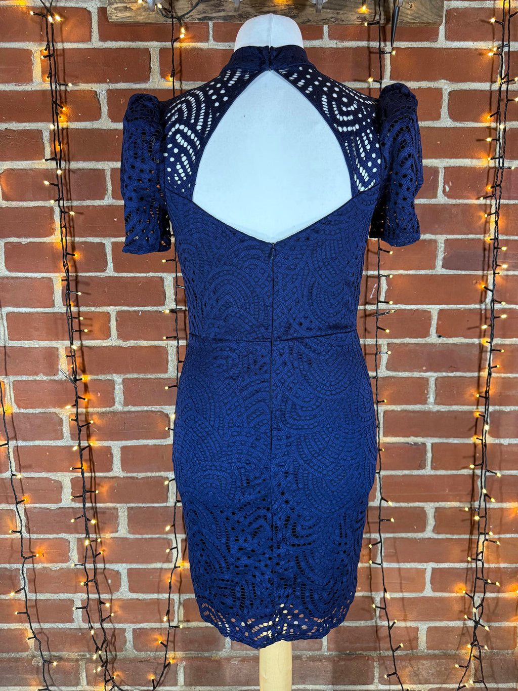 City Goddess Navy Lace Mini Dress UK 14 US 10 BNWT Open Back sku219