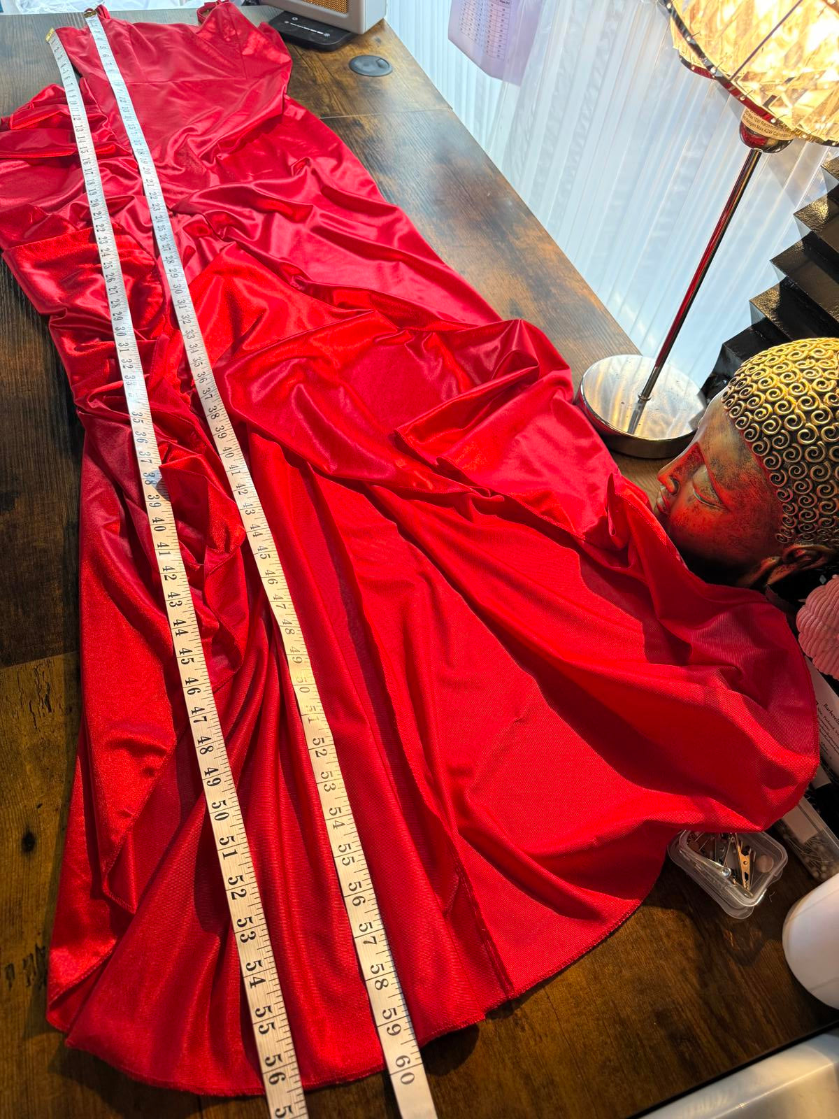 Red Ruffle Satin Maxi Gown | UK 8–10 / US 4–6 | Stunning  Party Dress .269