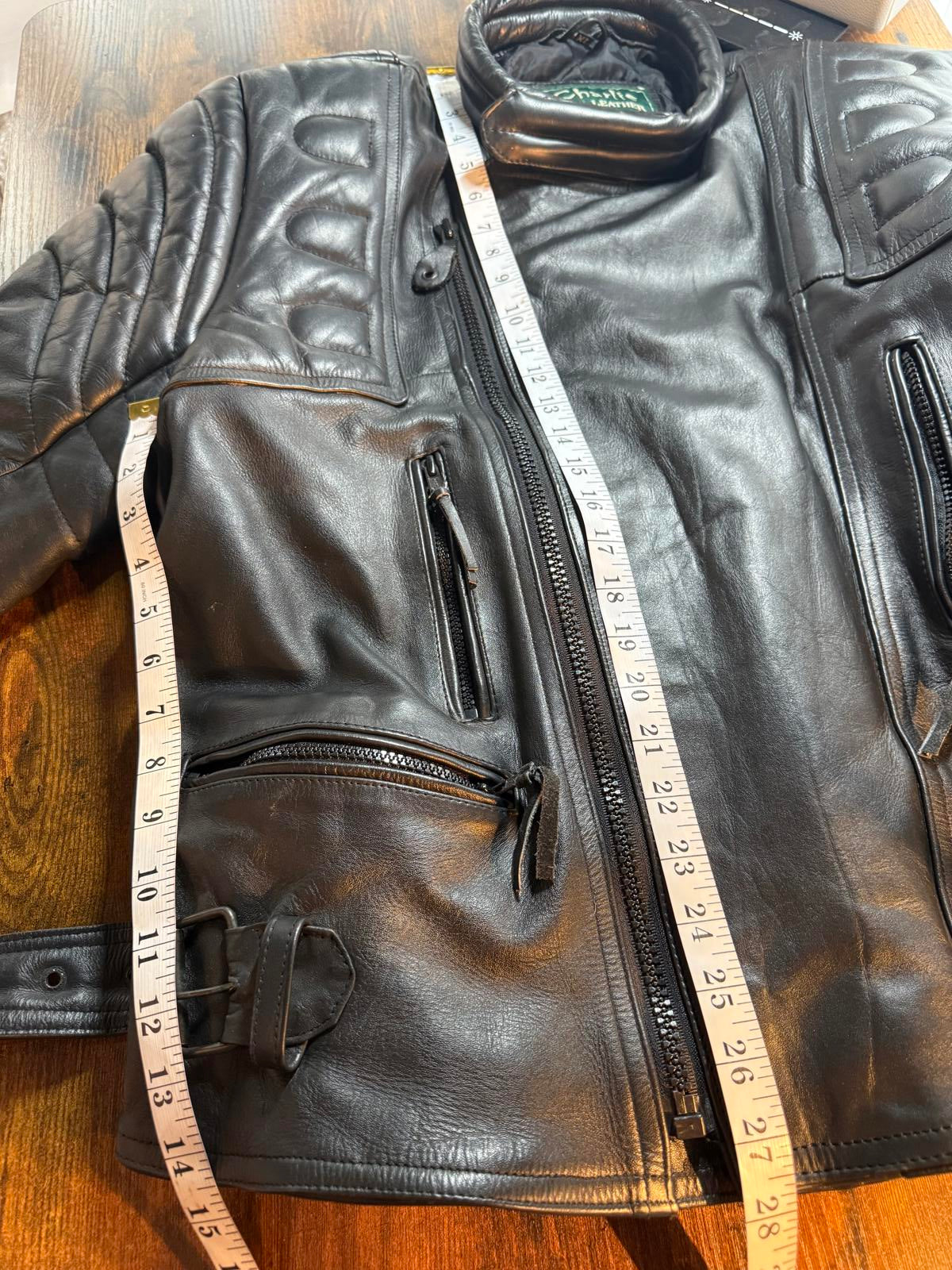 Charlie Real Leather Padded Biker Jacket Uk XL Us XL Black Circa 90s Y2K