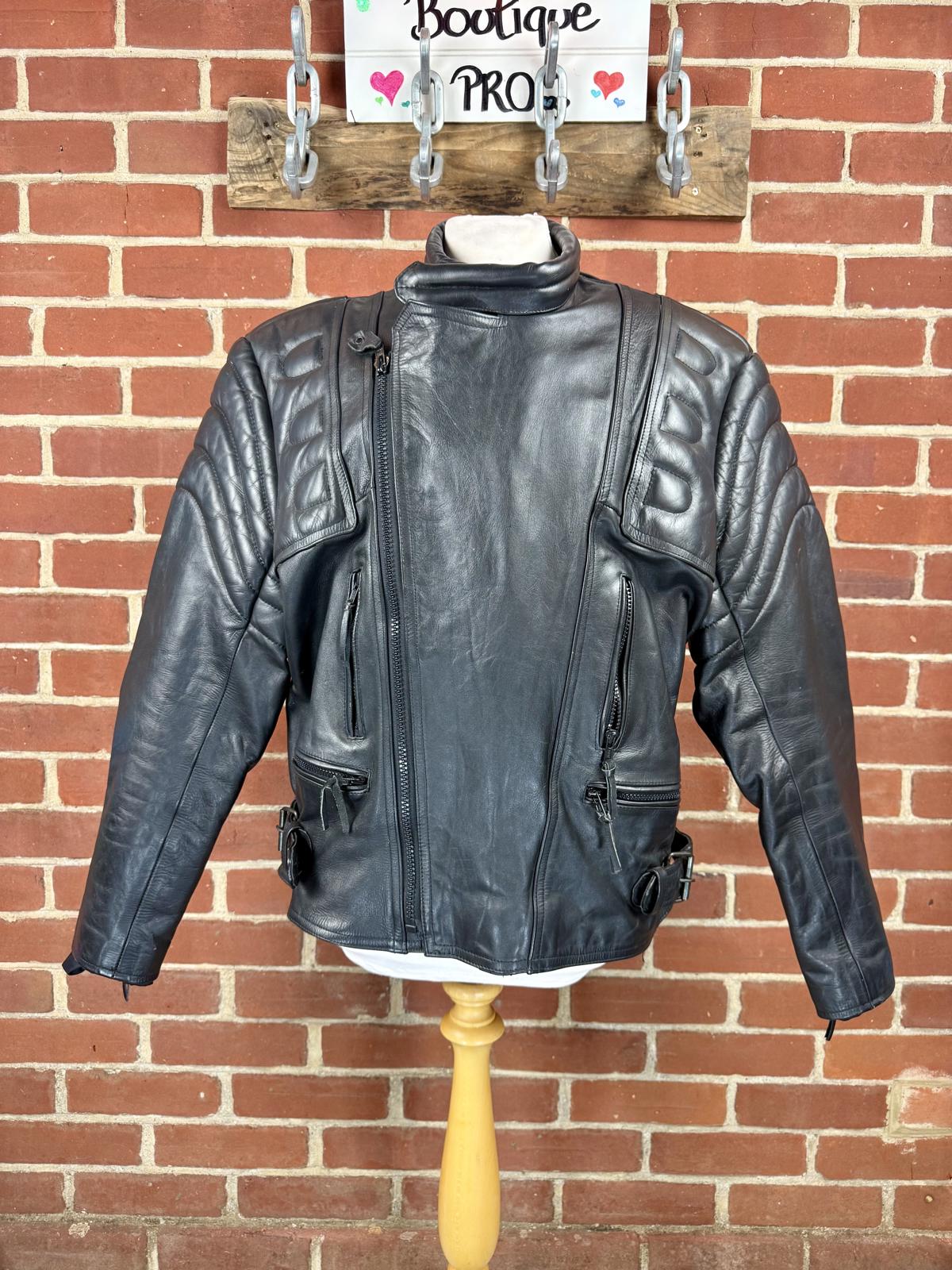 Charlie Real Leather Padded Biker Jacket Uk XL Us XL Black Circa 90s Y2K