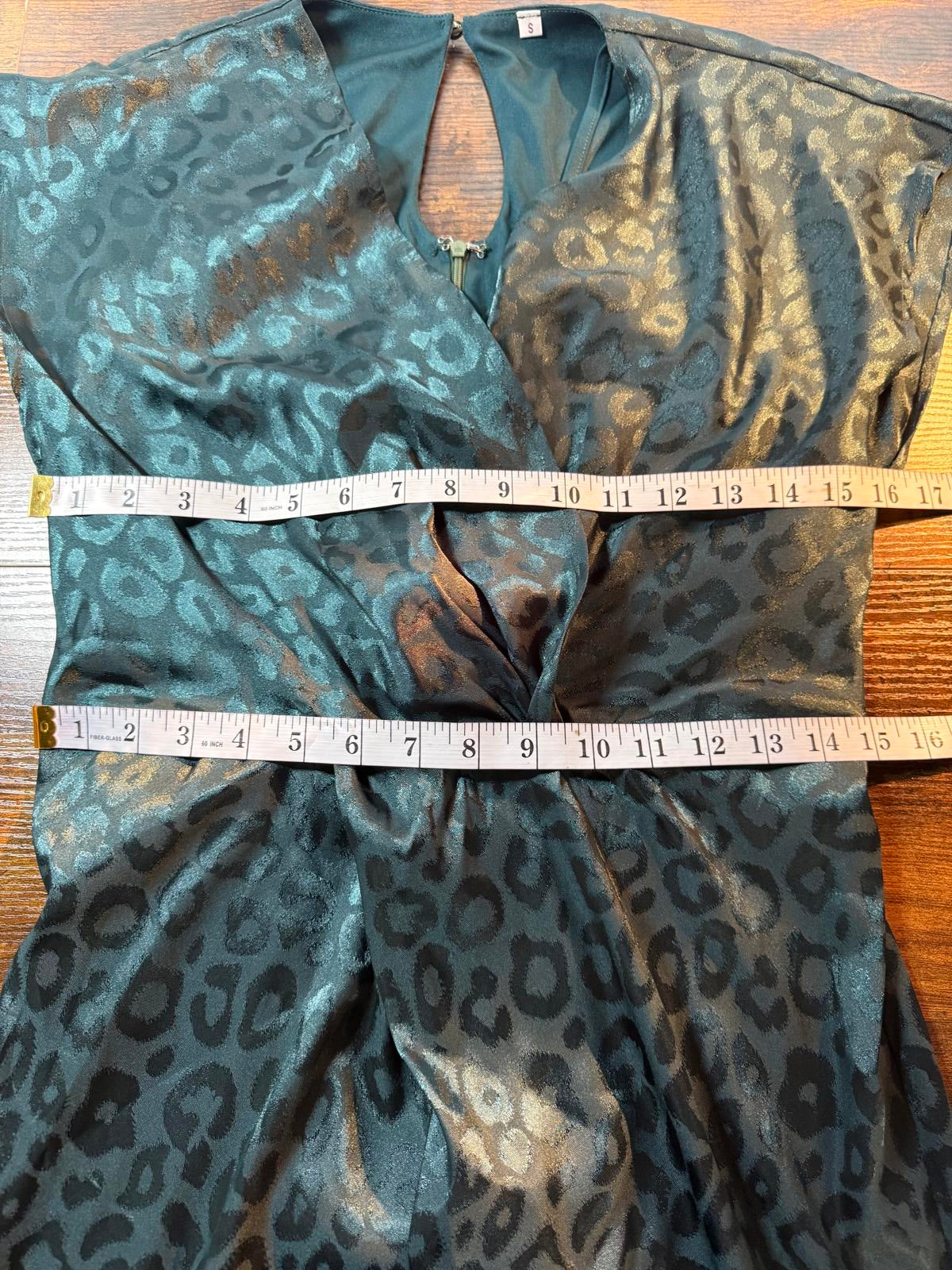 Deep Green Satin Animal Print Maxi Dress UK 10–12 Elegant Evening Gown sku 288