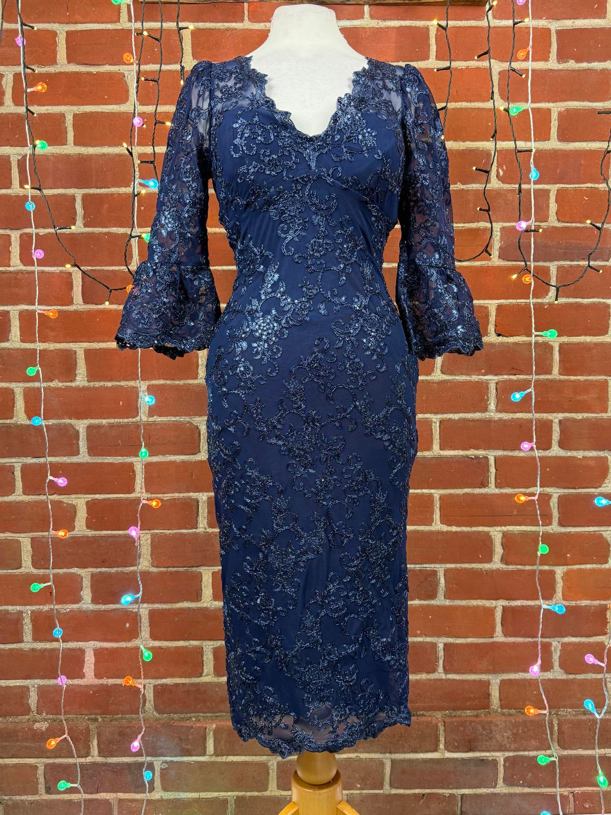 Goddiva London Navy Lace Midi Dress UK 8 US 4 Elegant Occasion  sku330