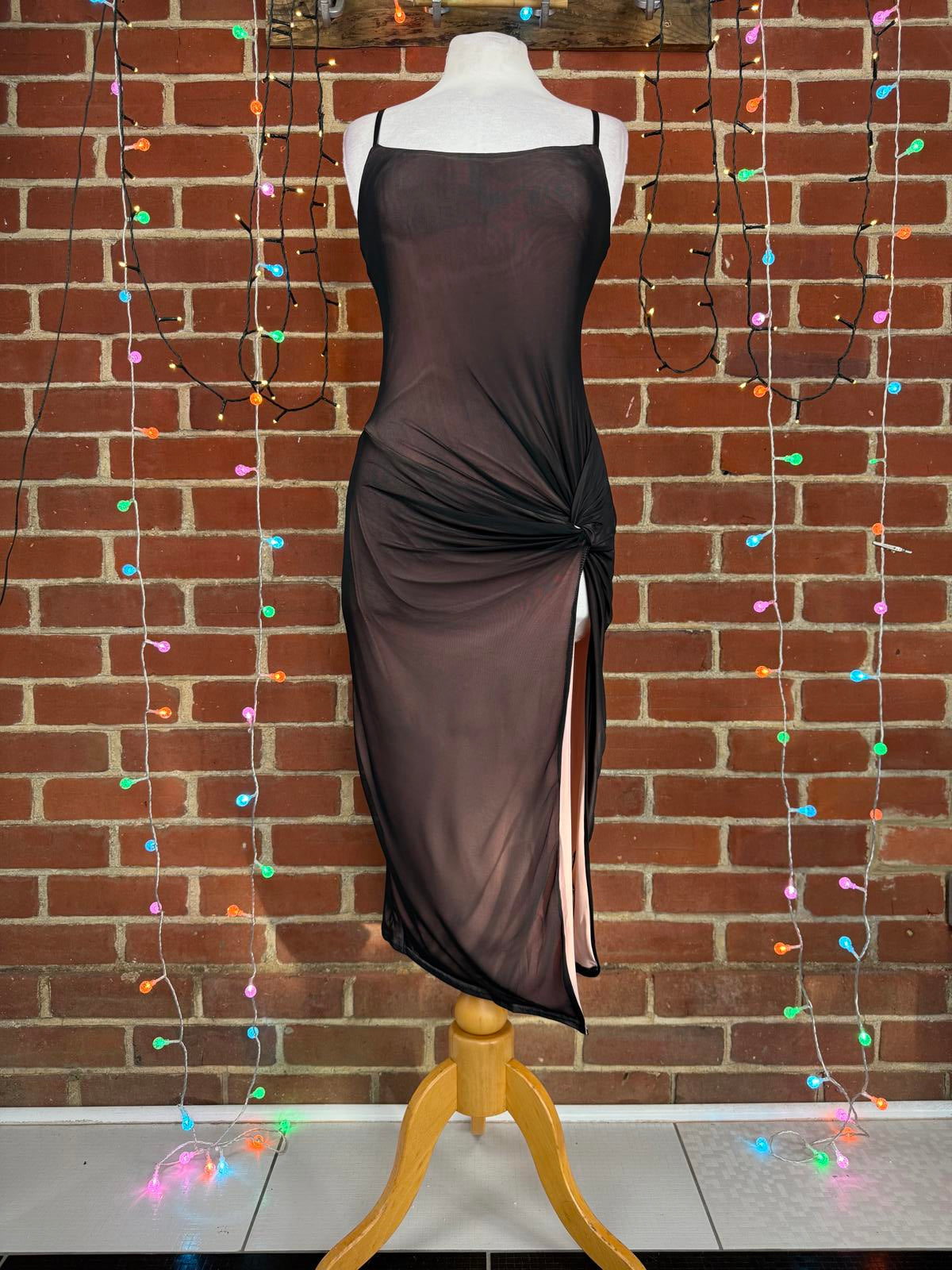 Goddiva London Grunge Style Mesh Midi Dress Black UK 10 BNWT                .336