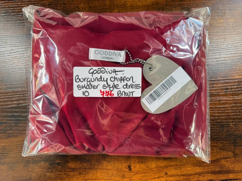 Goddiva Burgundy Chiffon Wrap Skater Dress UK 10 BNWT