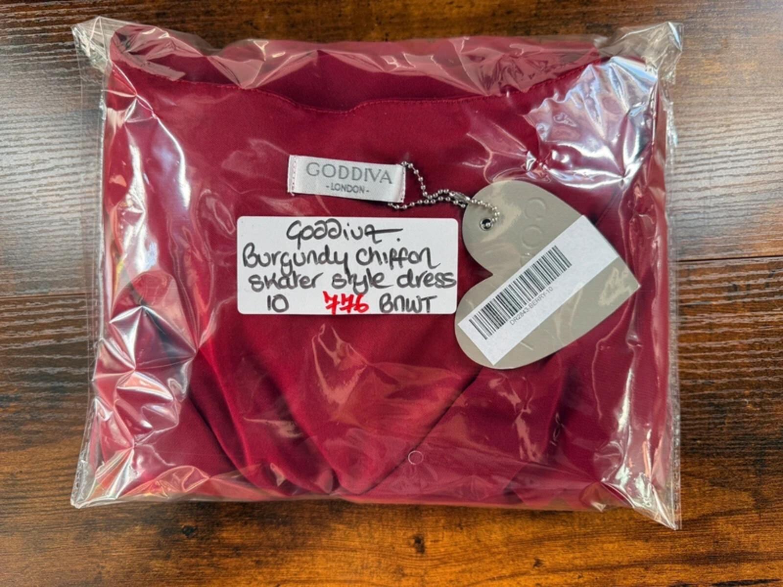 Goddiva Burgundy Chiffon Wrap Skater Dress UK 10 BNWT