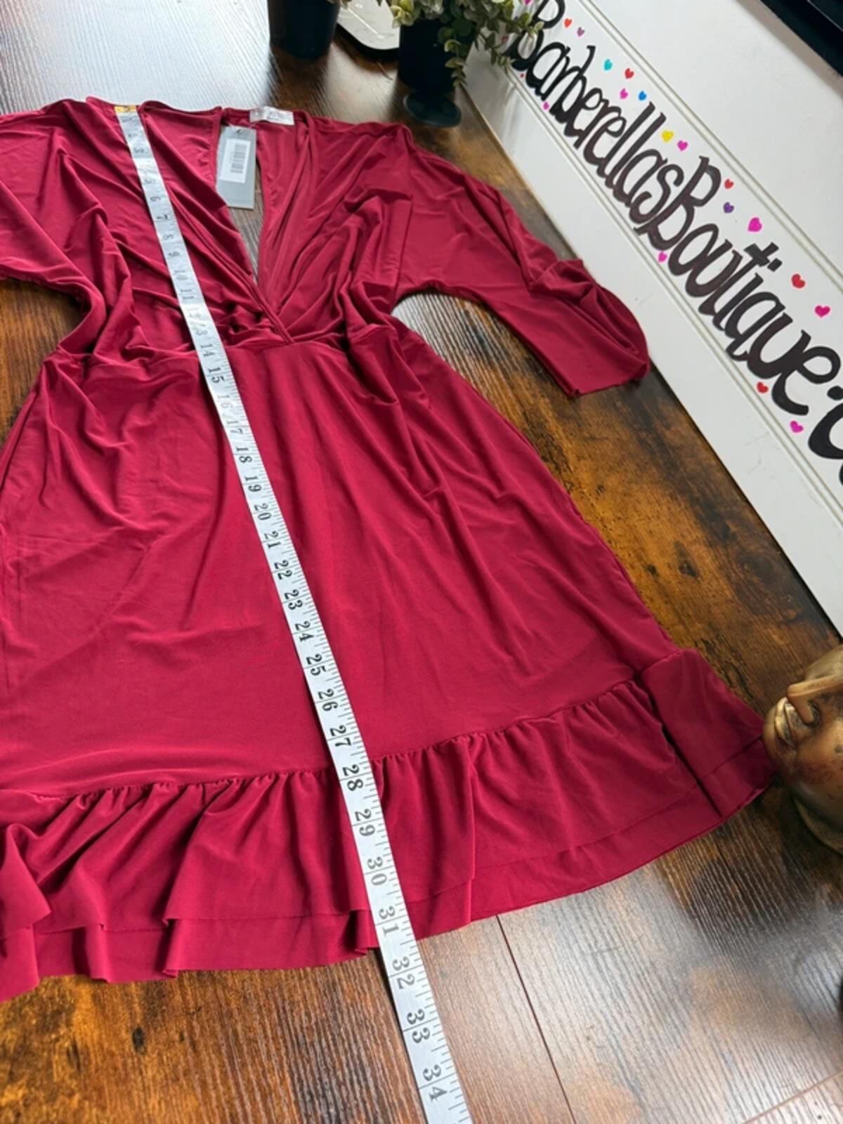 City Goddess Wine Bodycon Dress UK 16 V Neck Ruffle Party Mini