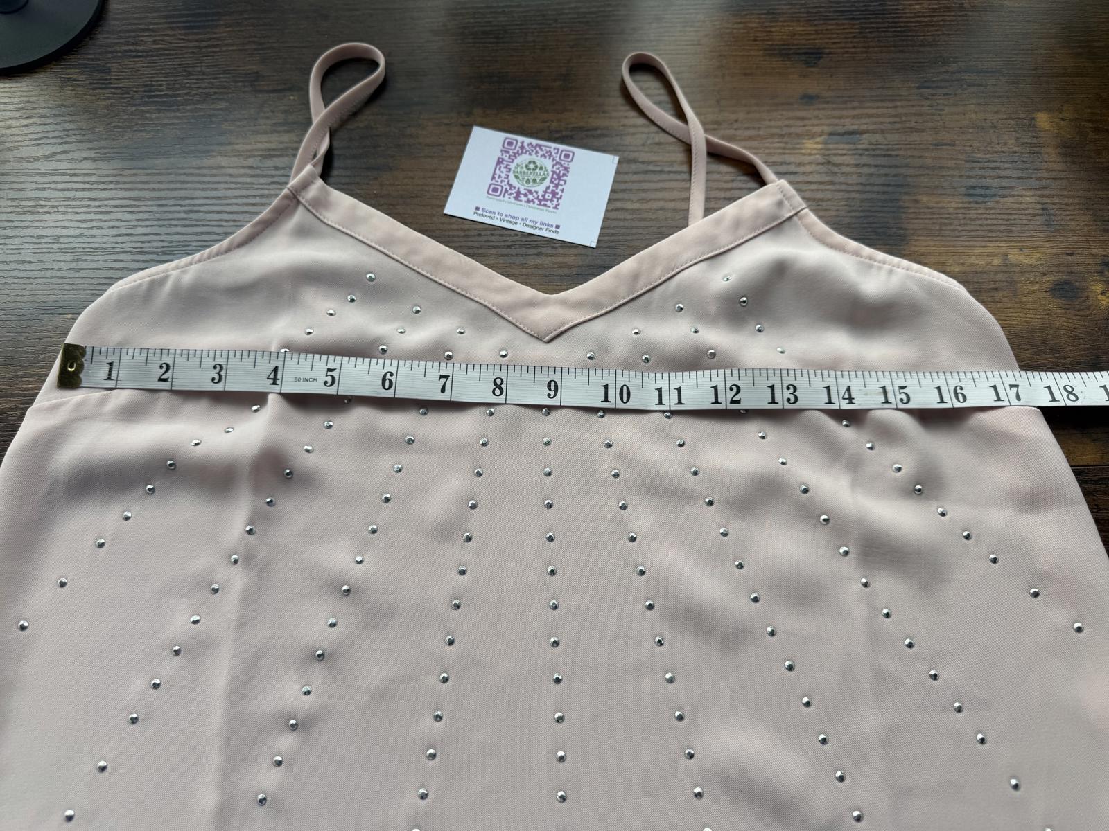 Next Blush Pink Studded Cami Top UK 10 VGC Soft Satin Look Vest Sleeveless #147