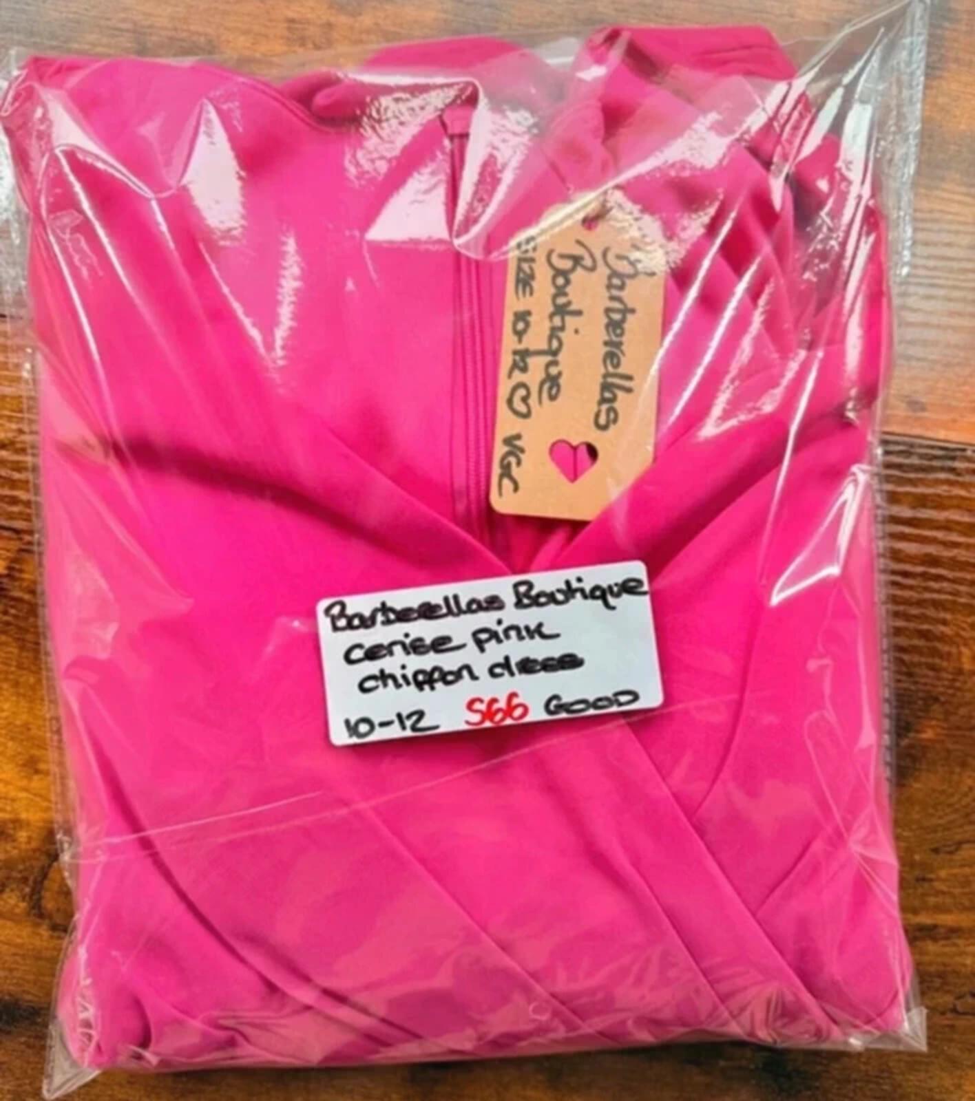 Cerise Pink Chiffon Hanky Hem Dress UK 10-12 Wedding Guest