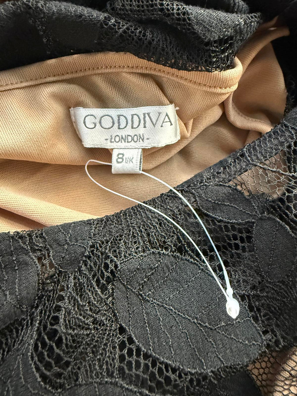 🌿 Goddiva London Black Leaf Lace Maxi Dress – UK 8