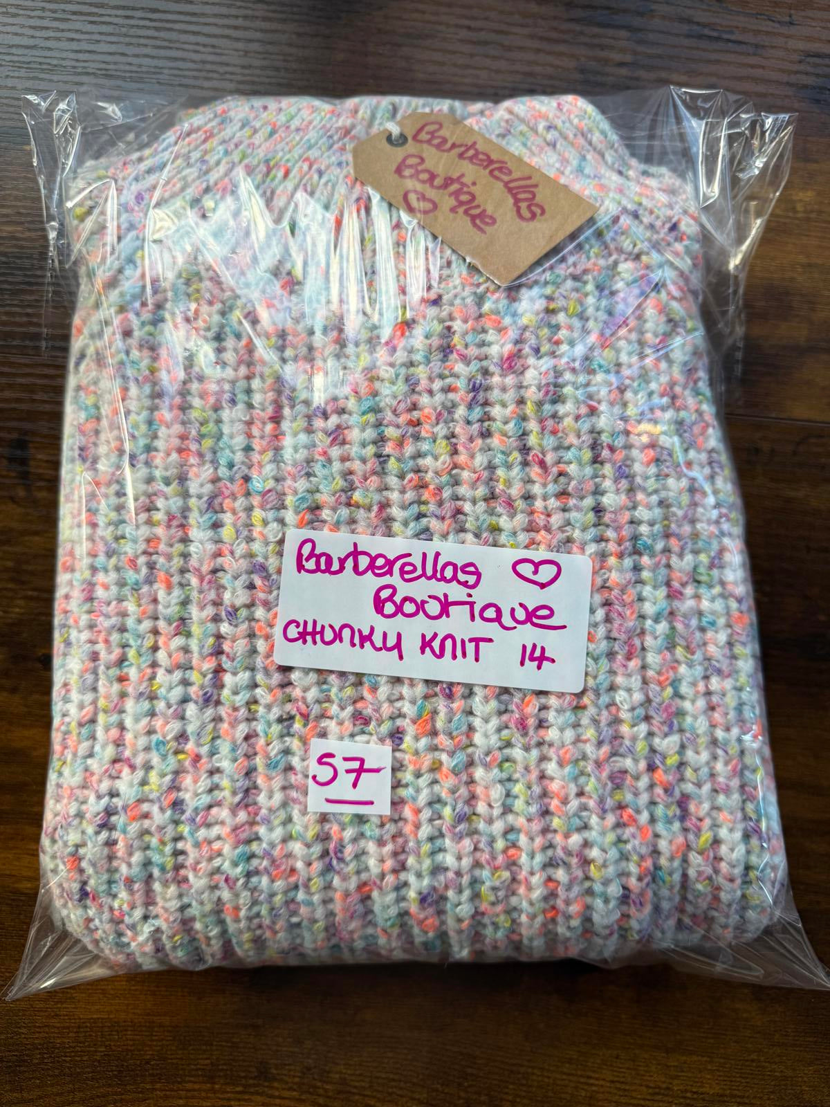 Chunky Multicolour Speckle Knit Jumper UK 14 Pastel Ribbed Crew #57