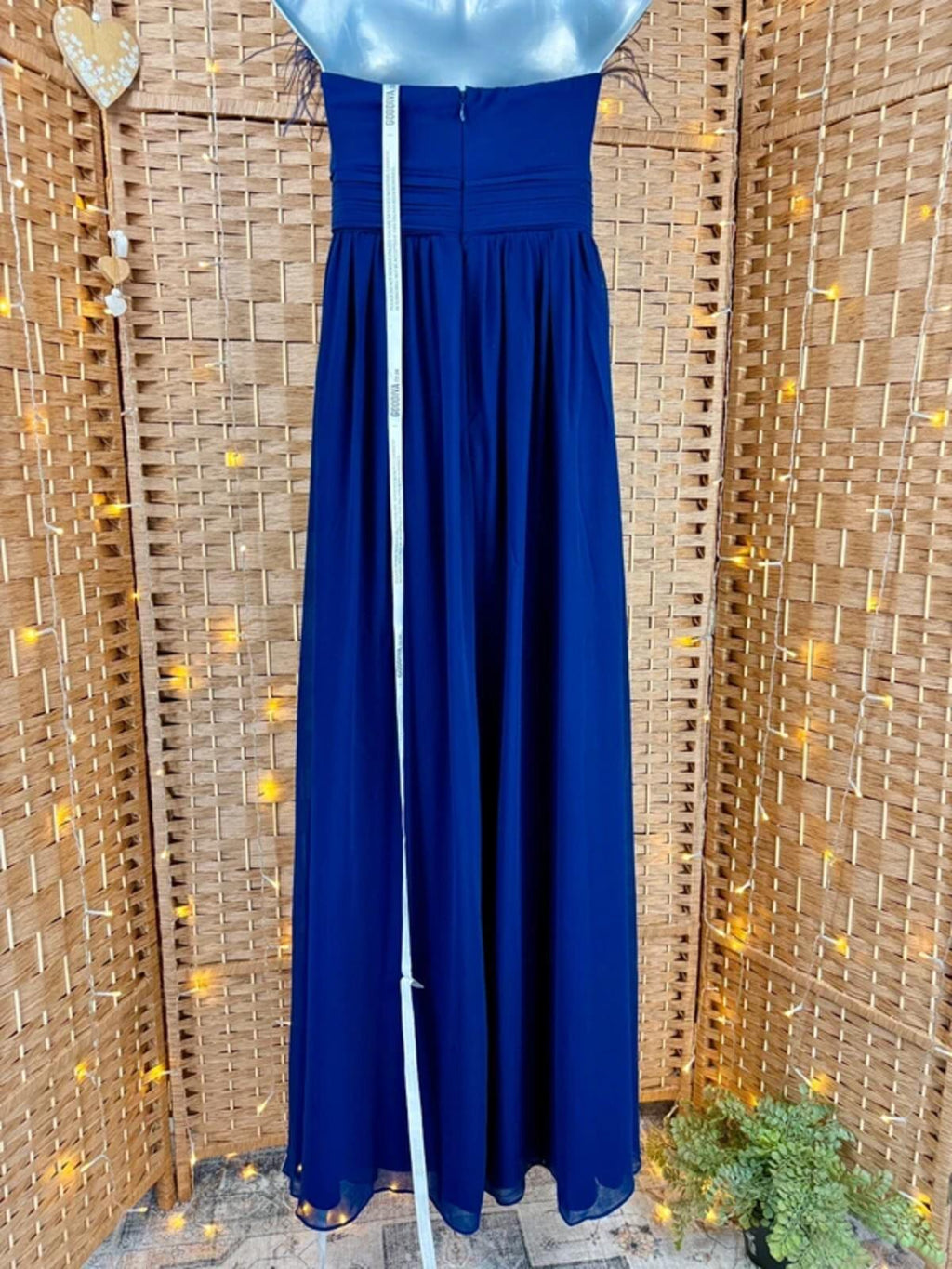 Goddiva Navy Feather Bandeau Maxi Dress UK 8 Prom Cruise
