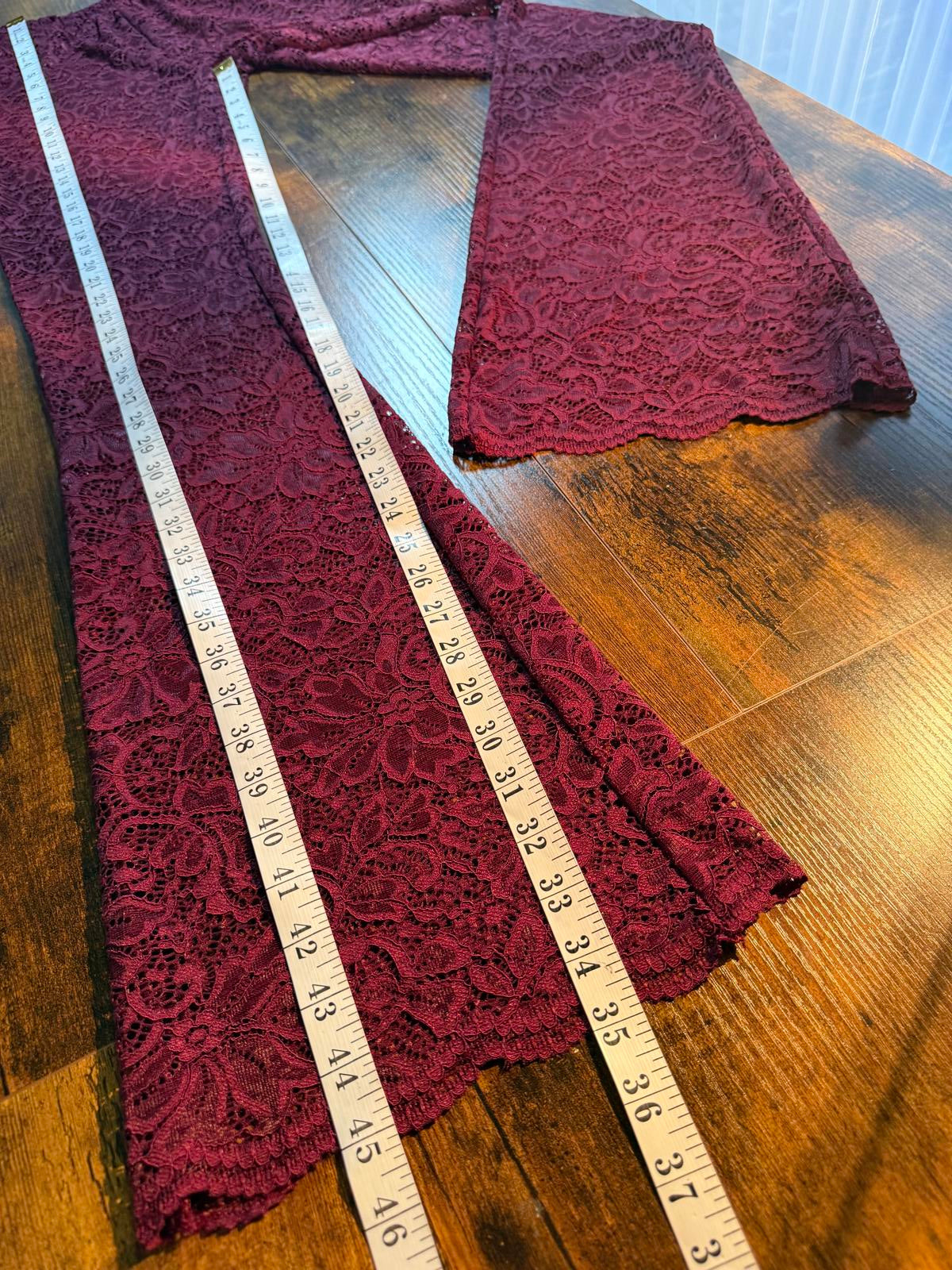 Burgundy Sheer Lace Flared Trousers | UK 10–14 BNWOT Festival / Party       .293