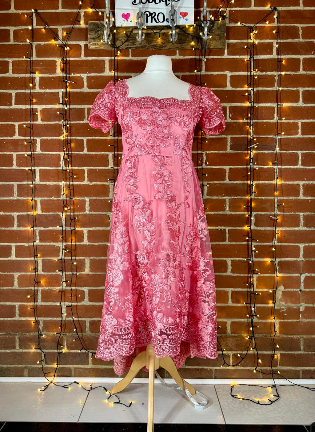 🌺 Goddiva London Coral Floral Lace Hi-Low Maxi Dress (DR4265, UK 14) #184