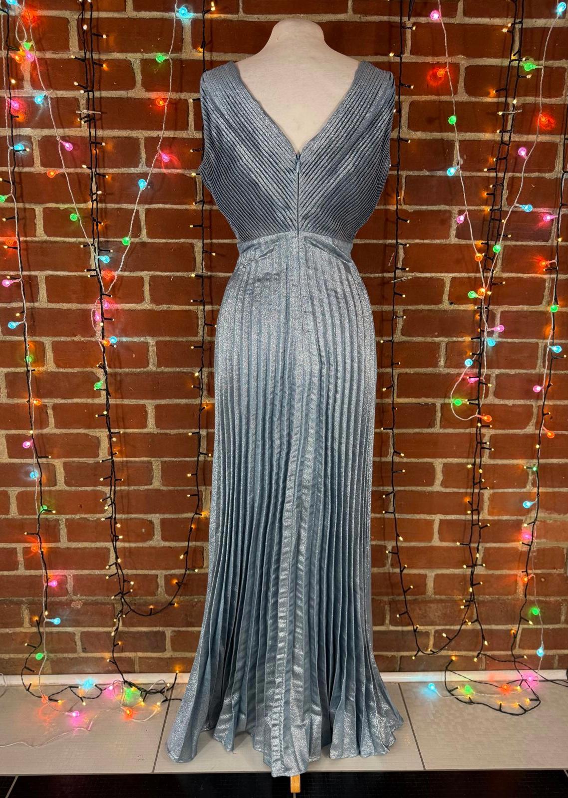 Goddiva London Silver Pleated Wrap Maxi Dress UK 8-10 – New Without Tags    255