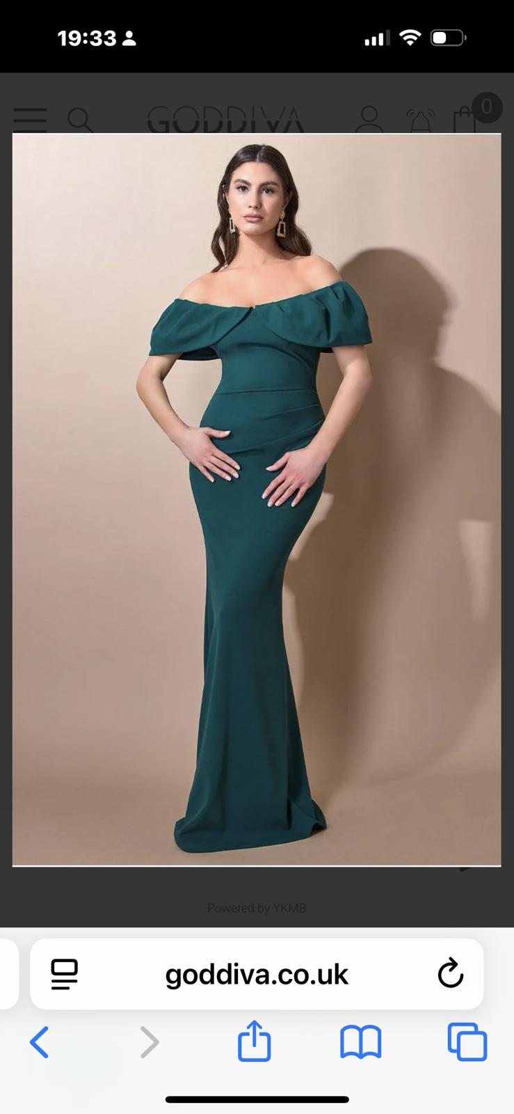 Goddiva Emerald Green Bardot Maxi Gown DR3956 – UK 10