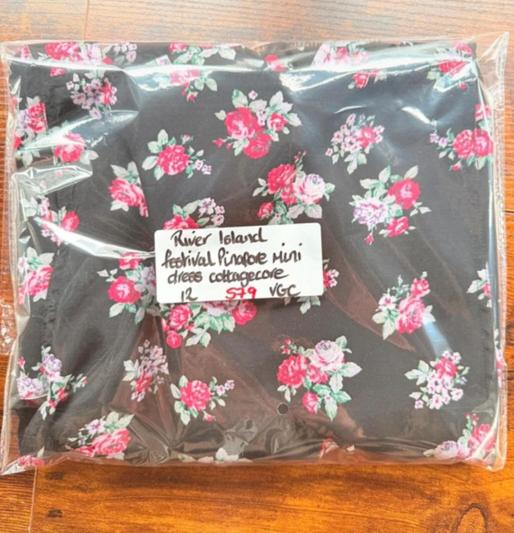 River Island Floral Pinafore Dress UK 12 US 8 Summer Mini