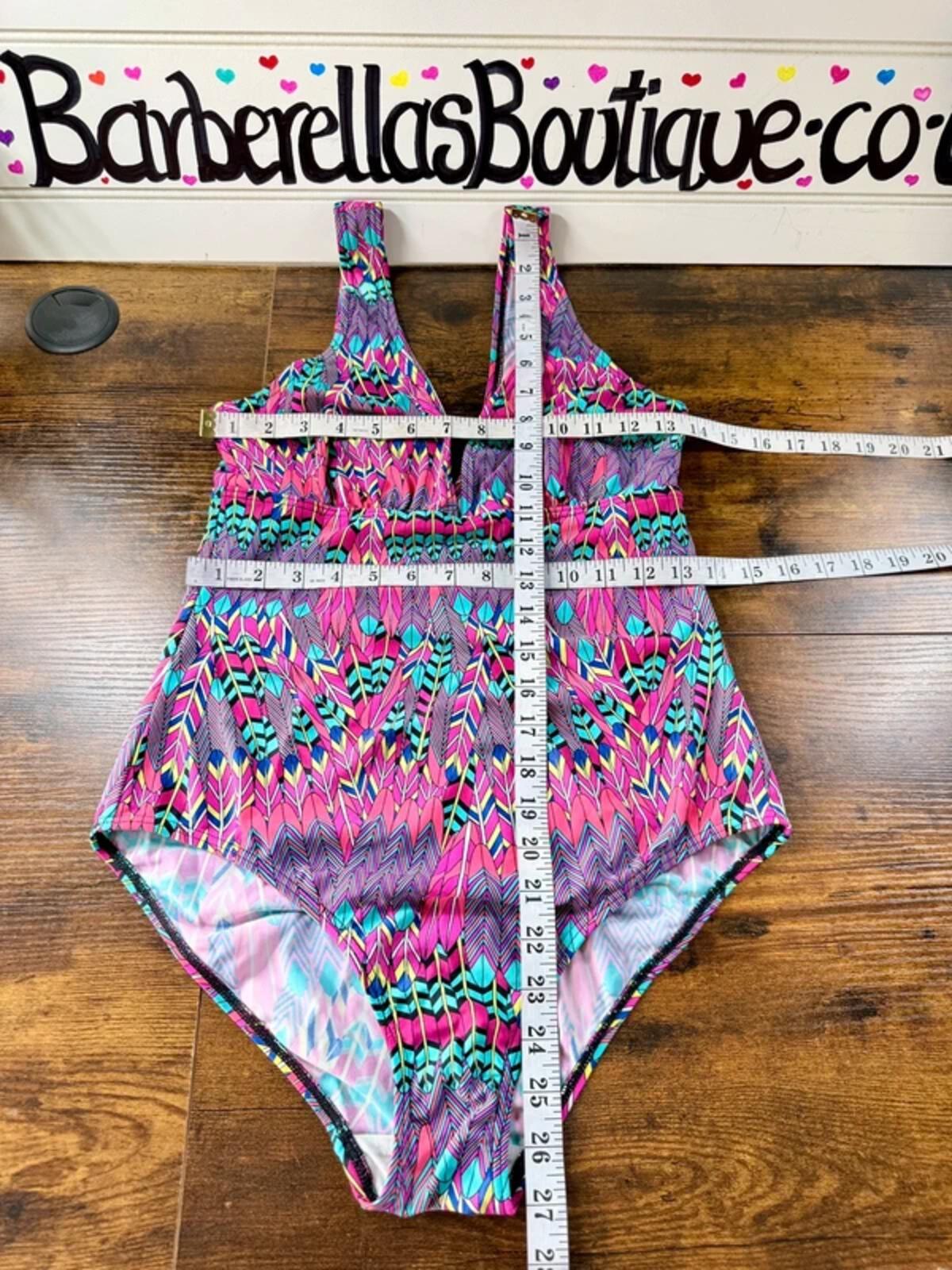 Pink Geometric Swimsuit UK 14 Plunge One Piece Stretch