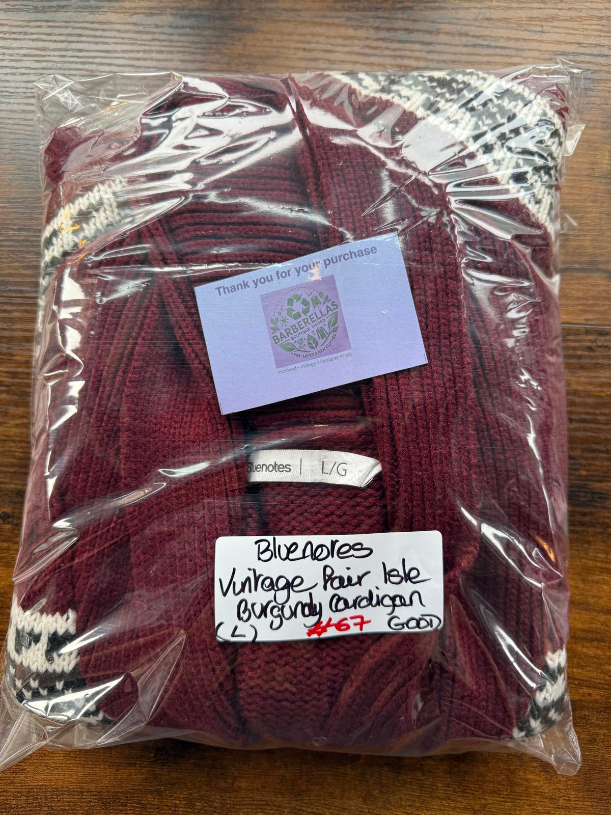 Bluenotes Fair Isle Knit Cardigan Sweater Burgundy Black White Snowflake L #67 NUM6