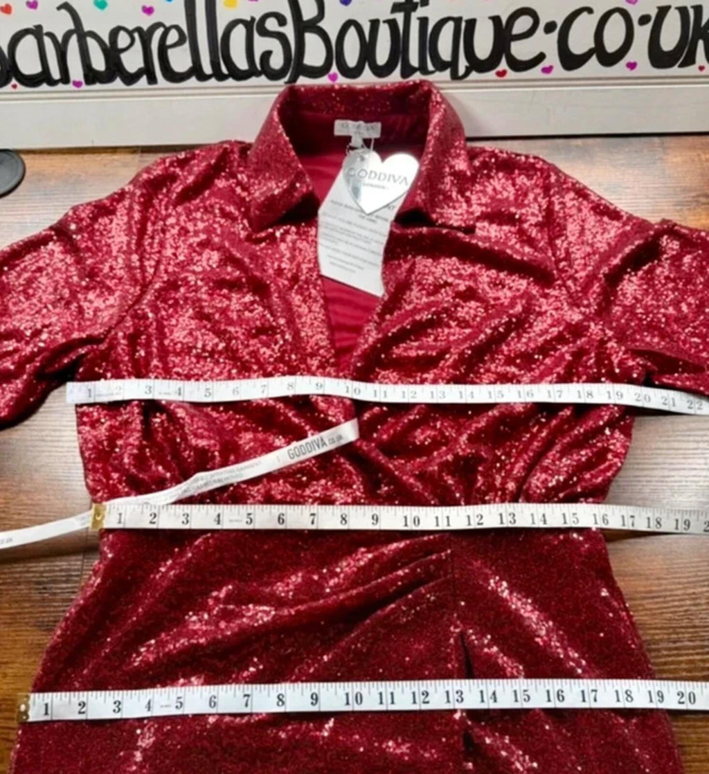 Goddiva Wine Red Sequin Midi Dress UK 16 BNWT Party Occasion Glam