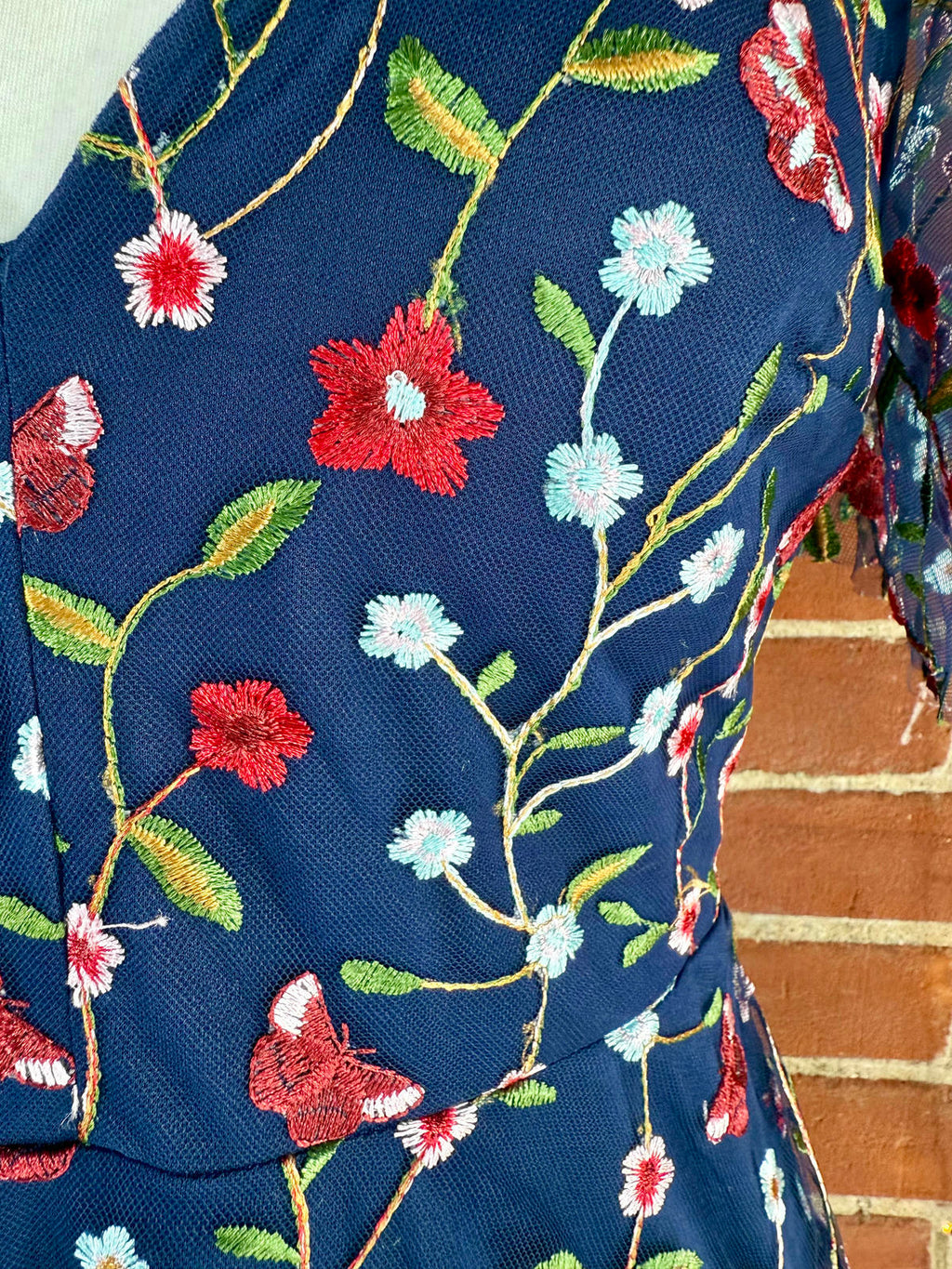 Goddiva London DR3798 Navy Embroidered Floral Maxi Dress – UK 8  #90