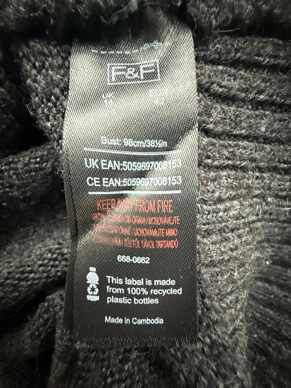 🖤 F&F Charcoal Grey Cable Knit Roll Neck Jumper – Size 14 (Bust 38.5”)