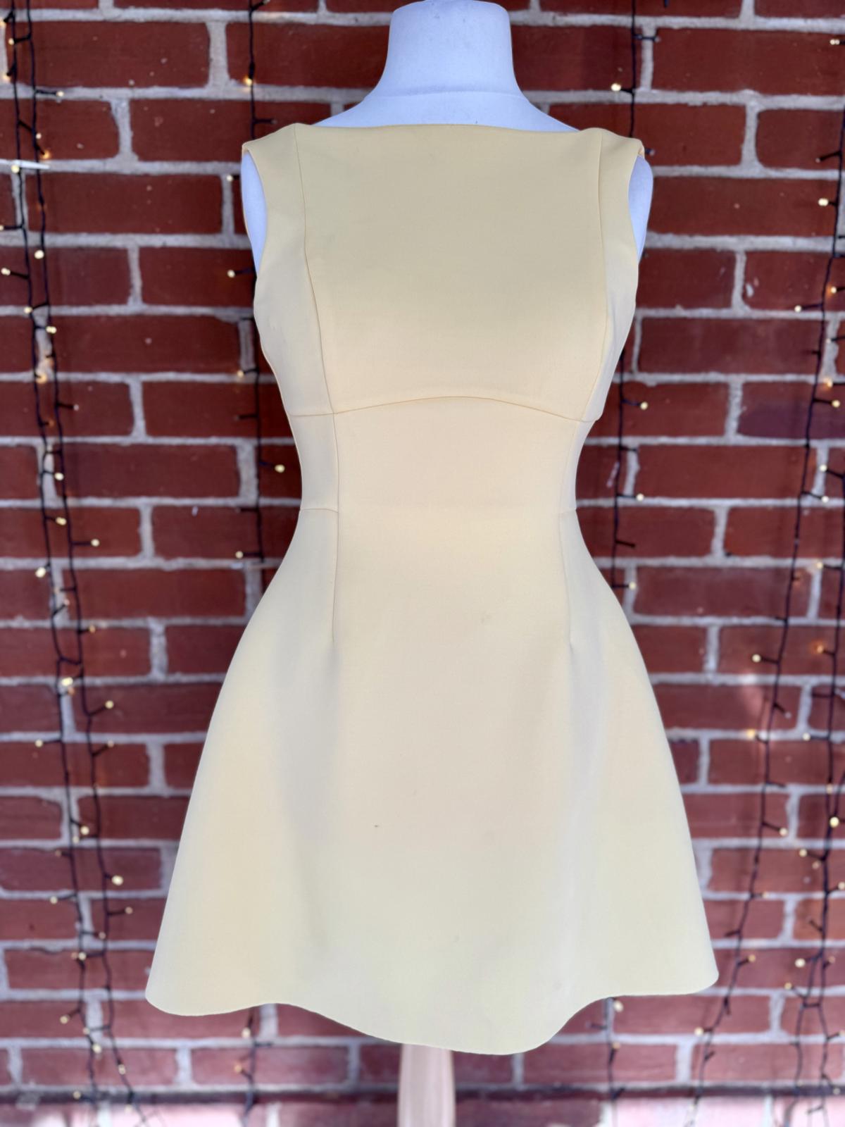 Goddiva London Lemon Yellow Fit & Flare Midi Dress UK 12 Wedding Guest Party #96