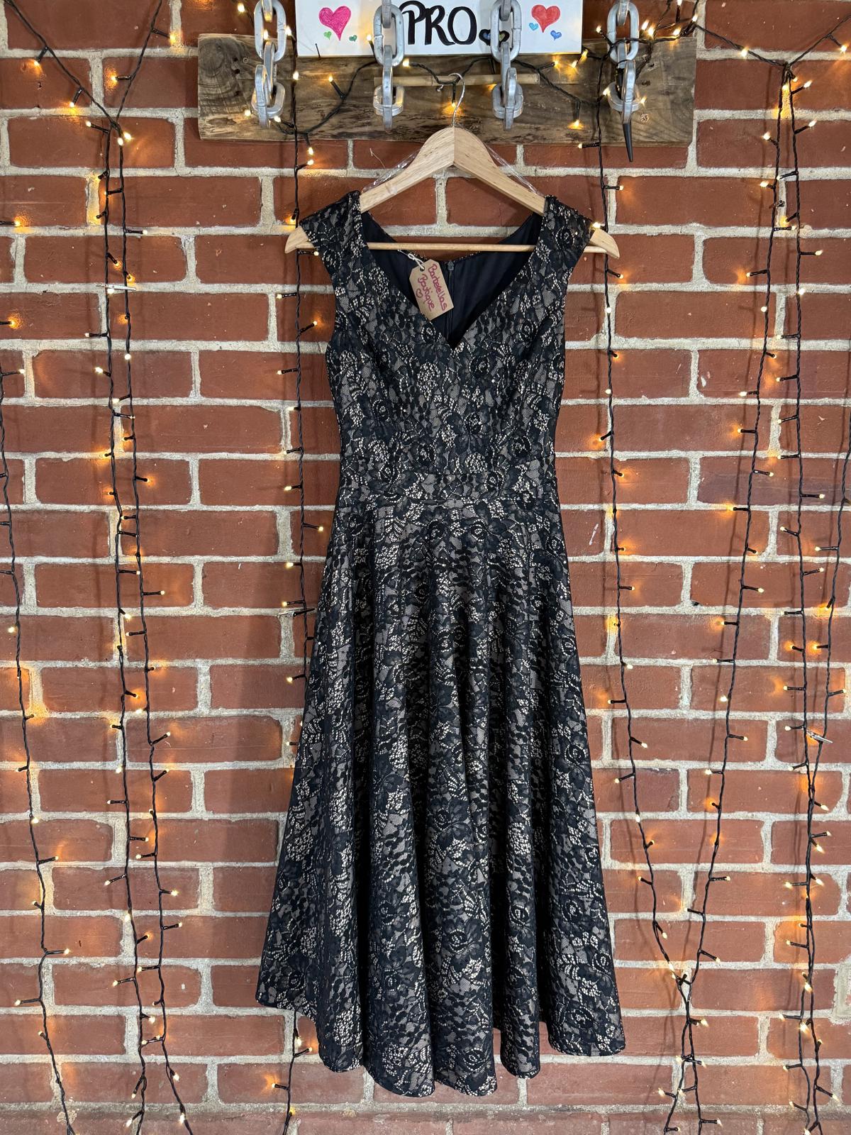 Black Lace Sequin Fit & Flare Midi Dress UK 6 EU 34 US 2 Party Evening Wedding