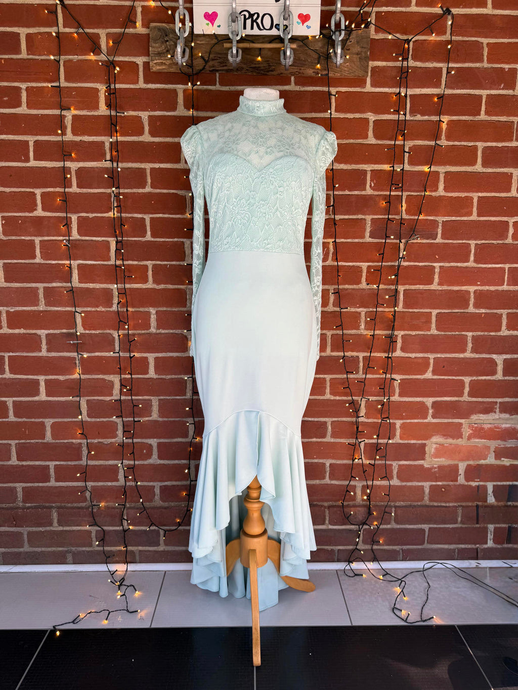 Goddiva Mint Green Lace High Neck Fishtail Midi Dress UK 10 BNWT