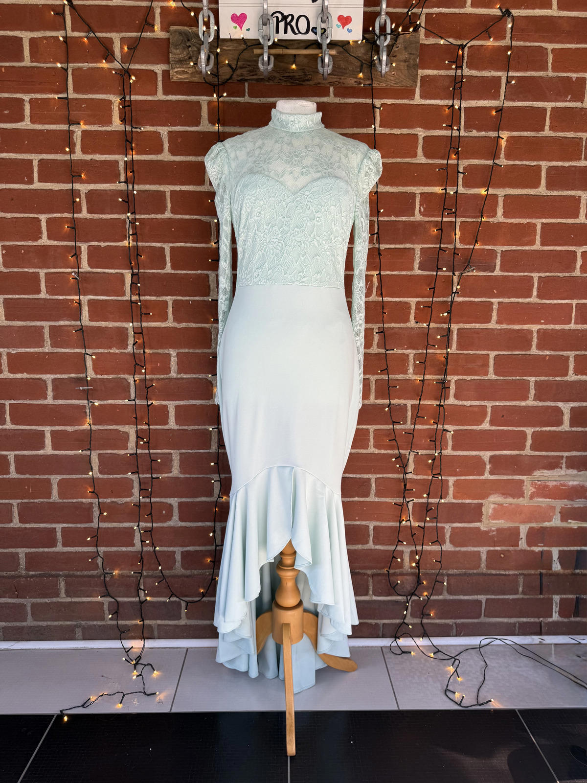 Goddiva Mint Green Lace High Neck Fishtail Midi Dress UK 10 BNWT