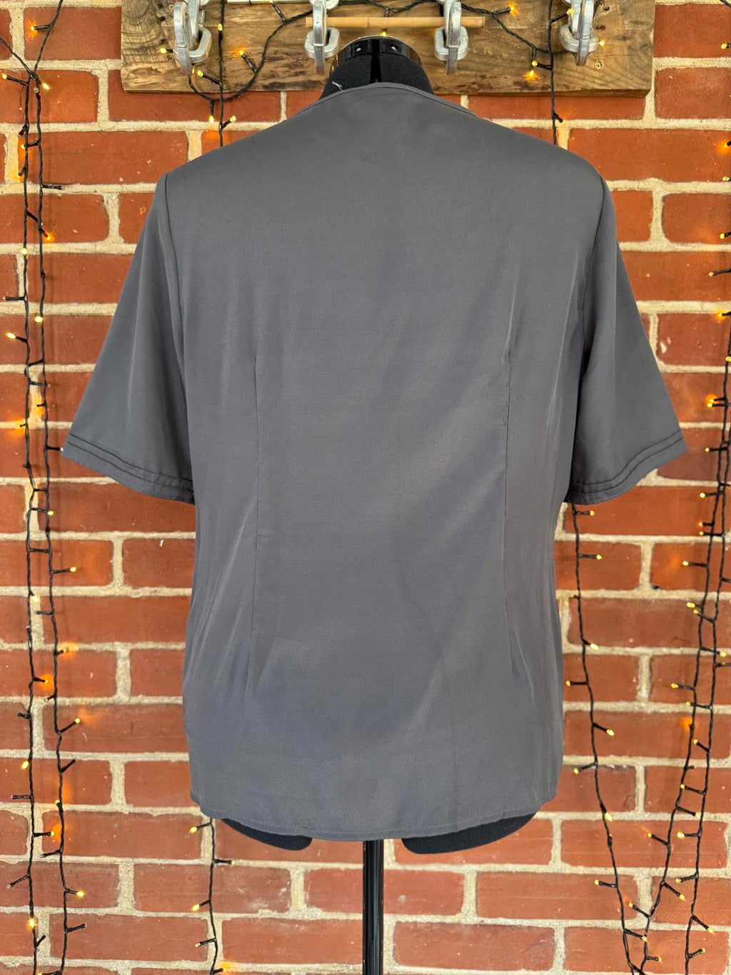 Gray Short Sleeve Women's Top with Floral Lace Front - Size 18