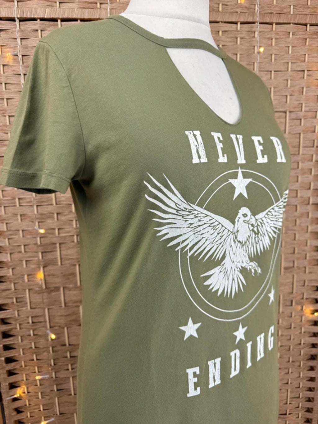 Khaki Graphic T Shirt Dress UK 14 Eagle Print Casual Summer
