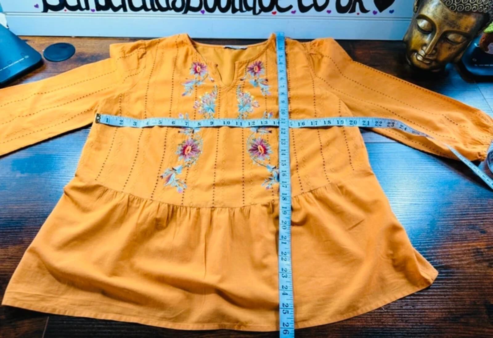 TU Mustard Boho Embroidered Peplum Top UK14 Festival